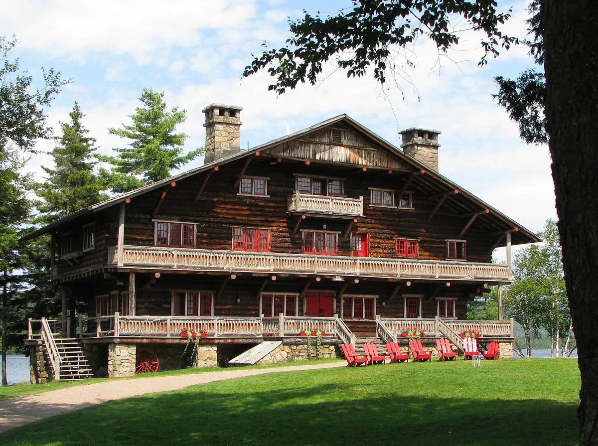 A restored Adirondack Great Camp on the water