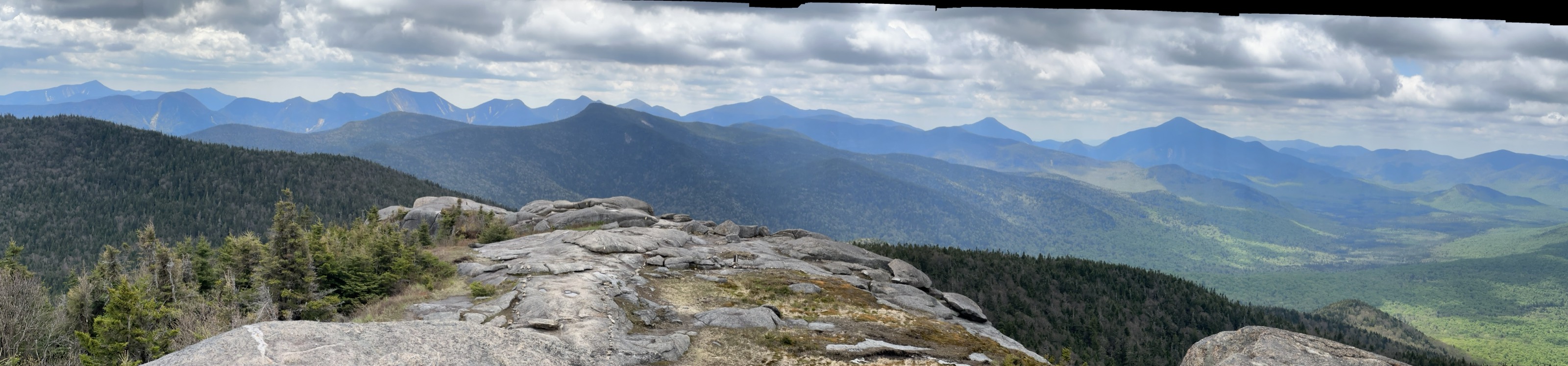 Panorama of the High Peaks range from the summit of Cascade Mountain.