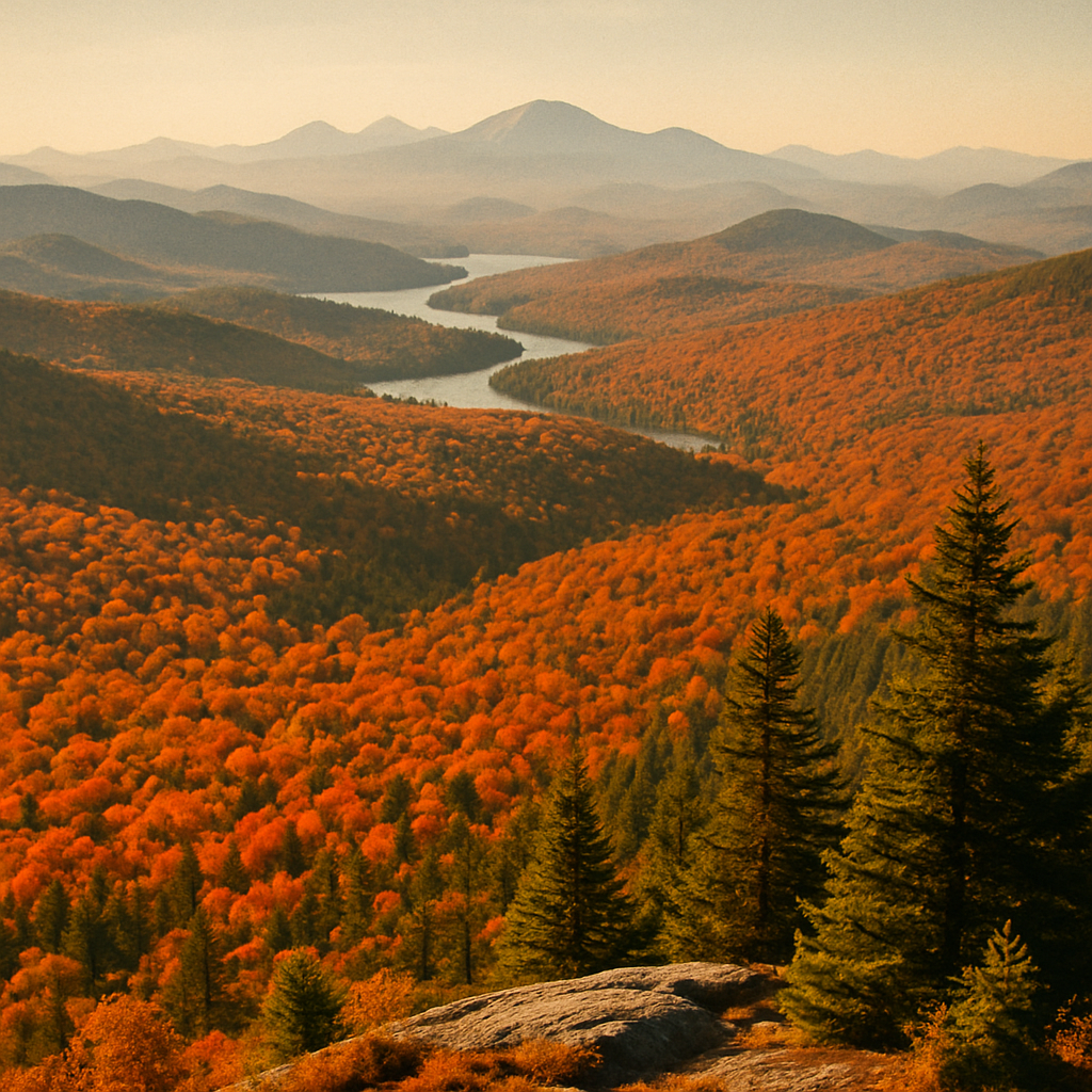 Peak fall canopy seen from an Adirondack fire-tower summit