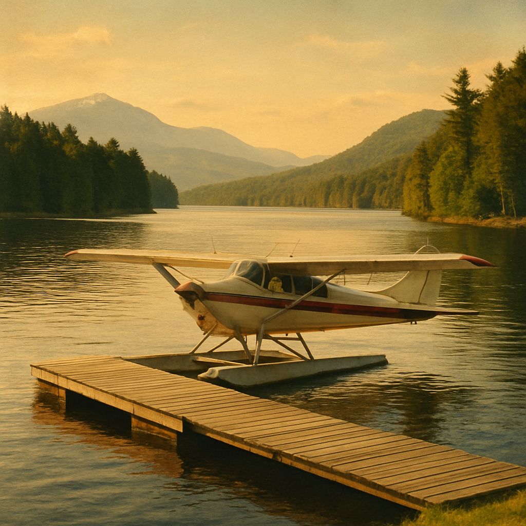 Long Lake with a floatplane dock and forested shores